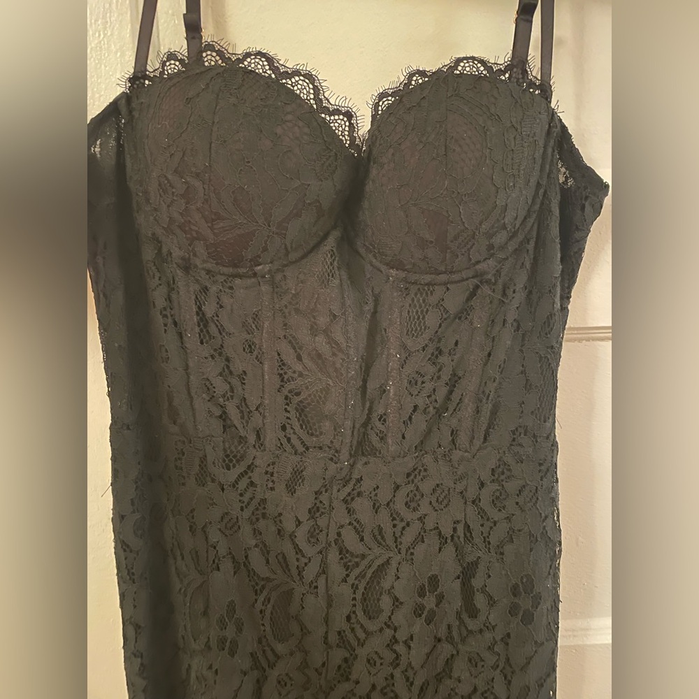 Black Lace Strapless Corset Jumpsuit - Picture 4 of 7
